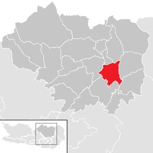 Lage der Gemeinde Kappel am Krappfeld im Bezirk Sankt Veit an der Glan (anklickbare Karte)