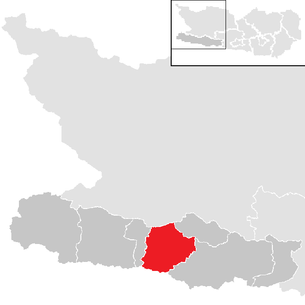 Lage der Gemeinde Kirchbach (Kärnten) im Bezirk Hermagor (anklickbare Karte)