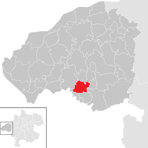 Lage der Gemeinde Kirchberg bei Mattighofen im Bezirk Braunau am Inn (anklickbare Karte)