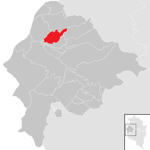 Lage der Gemeinde Klaus (Vorarlberg) im Bezirk Feldkirch (anklickbare Karte)