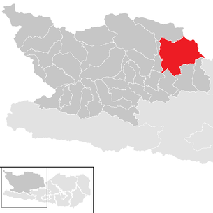 Lage der Gemeinde Krems in Kärnten im Bezirk Spittal an der Drau (anklickbare Karte)