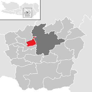 Lage der Gemeinde Krumpendorf am Wörther See im Bezirk Klagenfurt-Land (anklickbare Karte)