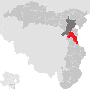 Lage der Gemeinde Lanzenkirchen im Bezirk Wiener Neustadt-Land (anklickbare Karte)