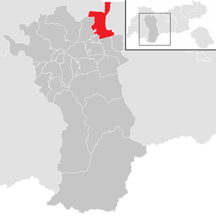 Lage der Gemeinde Mieming im Bezirk Imst (anklickbare Karte)