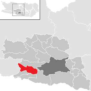 Lage der Gemeinde Nötsch im Gailtal im Bezirk Villach-Land (anklickbare Karte)
