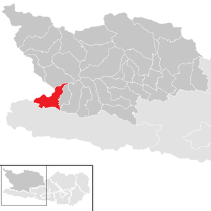 Lage der Gemeinde Oberdrauburg im Bezirk Spittal an der Drau (anklickbare Karte)