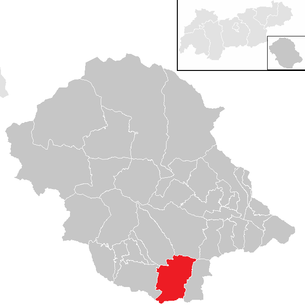 Lage der Gemeinde Obertilliach im Bezirk Lienz (anklickbare Karte)