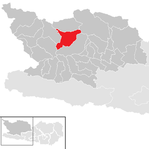 Lage der Gemeinde Obervellach im Bezirk Spittal an der Drau (anklickbare Karte)