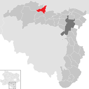 Lage der Gemeinde Pernitz im Bezirk Wiener Neustadt-Land (anklickbare Karte)