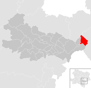 Lage der Gemeinde Reisenberg im Bezirk Baden (anklickbare Karte)