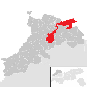 Lage der Gemeinde Reutte im Bezirk Reutte (anklickbare Karte)