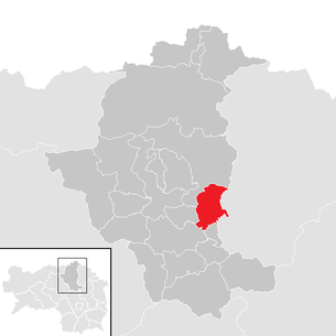 Lage der Gemeinde Sankt Lorenzen im Mürztal im Bezirk Bruck an der Mur (anklickbare Karte)