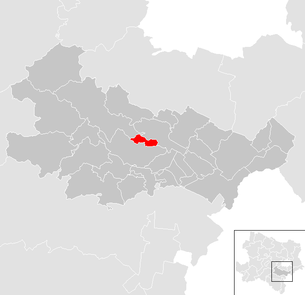 Lage der Gemeinde Sooß im Bezirk Baden (anklickbare Karte)