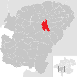 Lage der Gemeinde Timelkam im Bezirk  Vöcklabruck (anklickbare Karte)