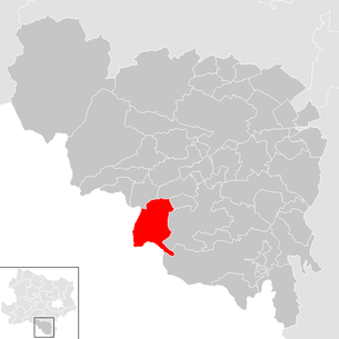 Lage der Gemeinde Trattenbach im Bezirk Neunkirchen (anklickbare Karte)