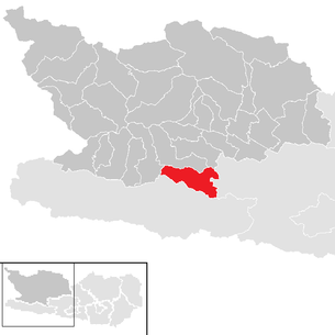 Lage der Gemeinde Weißensee (Ort in Kärnten) im Bezirk Spittal an der Drau (anklickbare Karte)