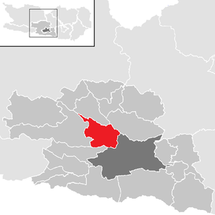 Lage der Gemeinde Weißenstein (Kärnten) im Bezirk Villach-Land (anklickbare Karte)