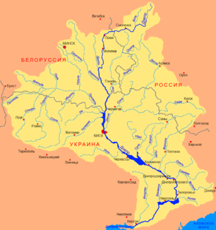Einzugsgebiet des Dnepr mit Verlauf der Sula (Сула)