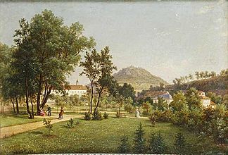 Blick auf die Doubravka vom Schloßpark Teplitz (Ernst Gustav Doerell, 1874)