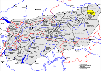 Lage der Gutensteiner Alpen innerhalb der Ostalpen