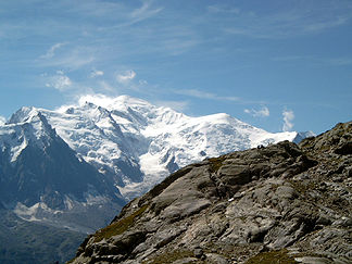 Der Dôme du Goûter (rechts) und der Mont Blanc