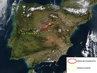 Satellitenkarte der Sierra de Guadarrama