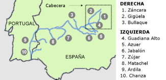 Lage des Ardila (Nummer 9) im Flusssystem des Guadiana