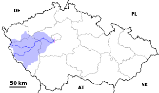 Berounka mit ihren Quellflüssen Mies (im Norden) und Radbuza (im Süden)