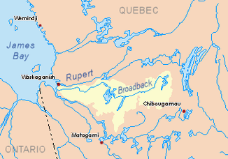 Einzugsgebiet des Rivière Broadback in gelb