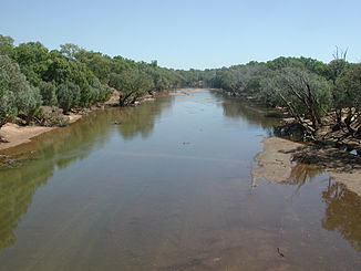 Ein Kanal des Fitzroy River in der Trockenzeit 2006. Blick nach Norden von der Willare Bridge aus.
