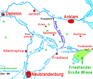 Peene-Südkanal, Landgraben, Kleiner Landgraben und Großer Landgraben
