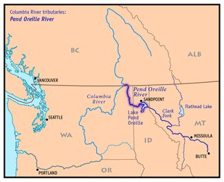 Einzugsgebiet des Pend Oreille Rivers mit seinen Nebenflüssen