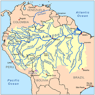 Amazonasbecken mit dem Río de la Paz (violett)