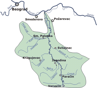 Karte des Morava-Systems mit der Resava als rechtem Nebenfluss