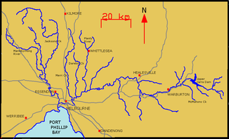 Karte des Yarra samt seiner Nebenflüsse