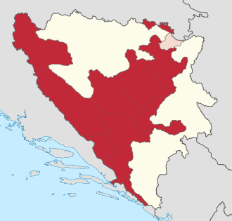 Lage in Bosnien und Herzegowina. Brčko-Distrikt schraffiert.