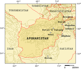 Karte von Gebirgspässen in Pakistan und Afghanistan