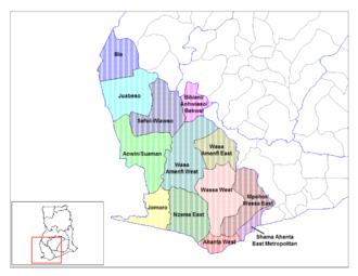 Lage des Distrikts Ahanta West innerhalb der Western Region