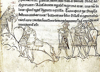 Zeitgenössische Darstellung der Schlacht  von Lincoln in der Historia Anglorum