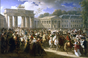 Charles Meynier: Einzug Napoleons an der Spitze seiner Truppen durch das Brandenburger Tor, nach der siegreichen Schlacht bei Jena und Auerstedt. Berlin