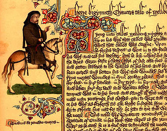 Portrait Chaucers als Pilger im Ellesmere-Manuskript (um 1410) der Canterbury Tales