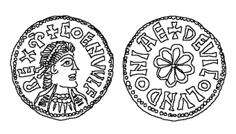 Darstellung Cenwulfs auf einem Mancus des frühen 9. Jahrhunderts