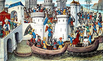 Darstellung der Eroberung Konstantinopels, Bild stammt vermutlich aus dem 14. oder 15. Jahrhundert