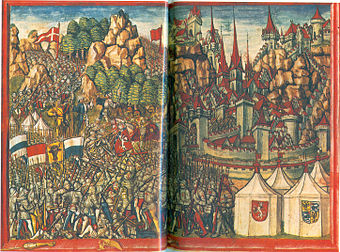 Darstellung der Schlacht bei Arbedo in der Luzerner Chronik