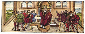 Huldigung Heinrichs (VII.) in Würzburg als römisch-deutscher König, 1234.