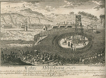 Hinrichtung des Joseph Süß Oppenheimer am 4.Februar 1738 vor den Toren Stuttgarts