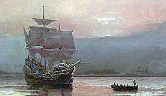 Mayflower in Plymouth, von William Halsall (1882)
