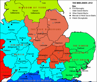 Die Five Boroughs und die Midlands im 10. Jahrhundert
