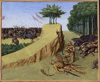 Grandes Chroniques de France: der Tod Rolands; Jean Fouquet, Tours, um 1455-1460