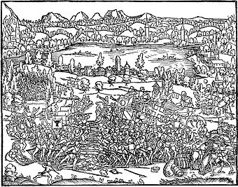 Die Schlacht am Morgarten in der Chronik von Johannes Stumpf, 1548